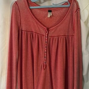 FREE PEOPLE Kai Thermal Henley Knit Button Front Top Sz L Soft & Cozy Oversized